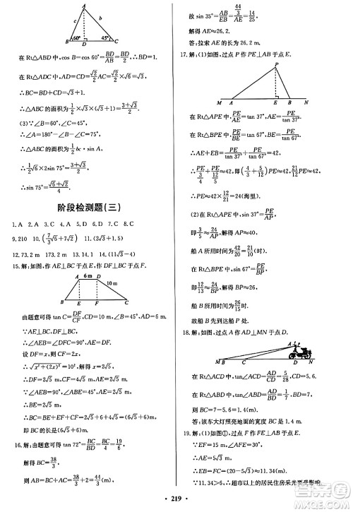 青岛出版社2024年春新课堂学习与探究九年级数学下册通用版答案