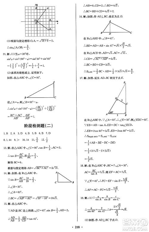 青岛出版社2024年春新课堂学习与探究九年级数学下册通用版答案