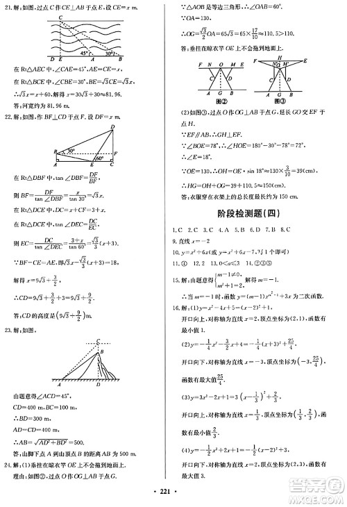 青岛出版社2024年春新课堂学习与探究九年级数学下册通用版答案