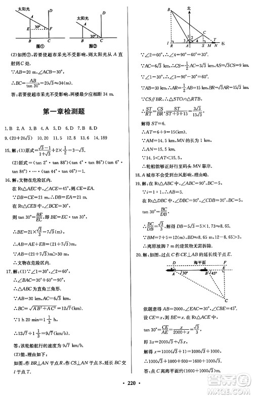 青岛出版社2024年春新课堂学习与探究九年级数学下册通用版答案