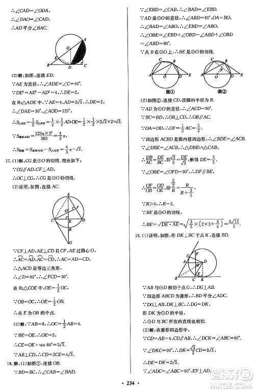 青岛出版社2024年春新课堂学习与探究九年级数学下册通用版答案