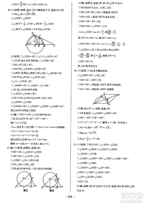 青岛出版社2024年春新课堂学习与探究九年级数学下册通用版答案