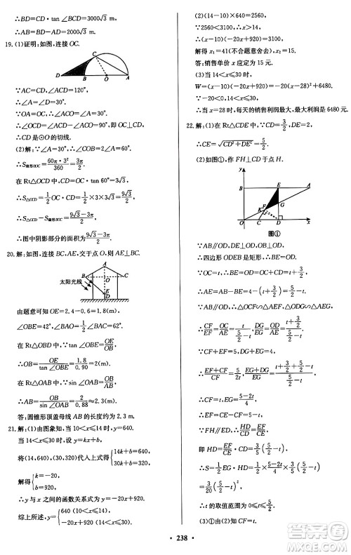 青岛出版社2024年春新课堂学习与探究九年级数学下册通用版答案