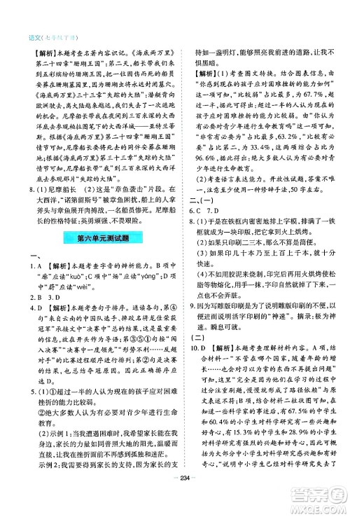 青岛出版社2024年春新课堂学习与探究七年级语文下册通用版答案 青岛出版社2024年春新课堂学习与探究七年级语文下册通用版答案