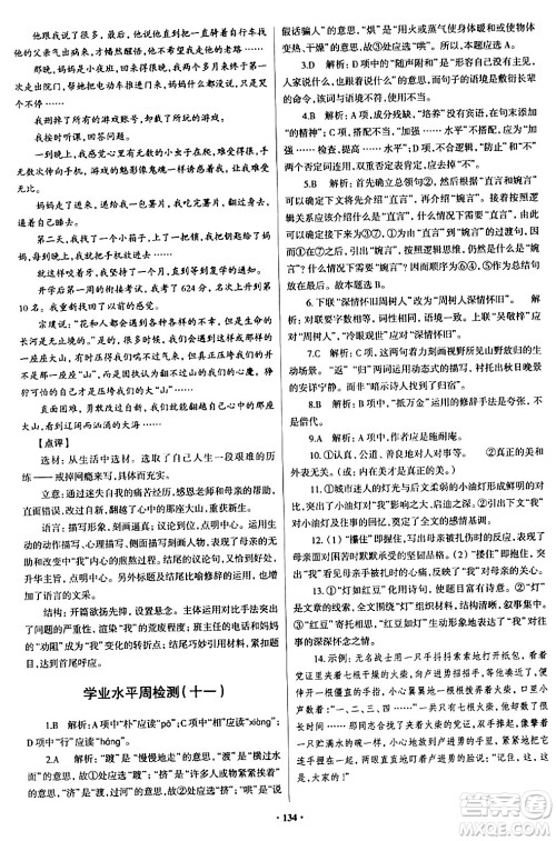青岛出版社2024年春新课堂学习与探究九年级语文下册通用版答案