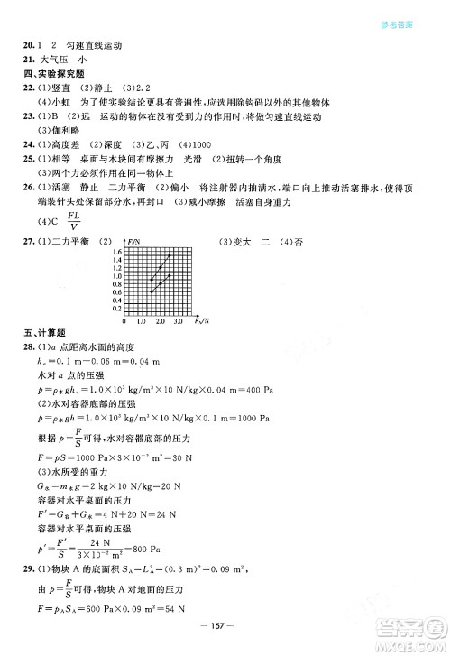 青岛出版社2024年春新课堂学习与探究八年级物理下册通用版答案