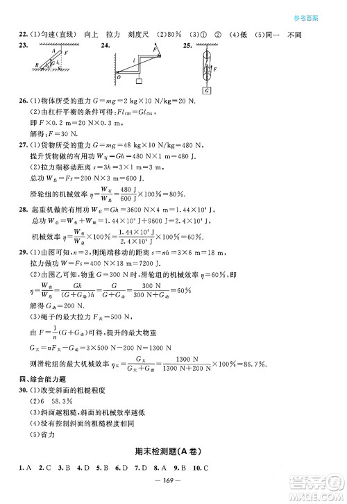 青岛出版社2024年春新课堂学习与探究八年级物理下册通用版答案