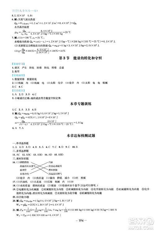 青岛出版社2024年春新课堂学习与探究九年级物理下册通用版答案