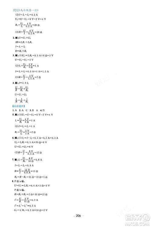 青岛出版社2024年春新课堂学习与探究九年级物理下册通用版答案