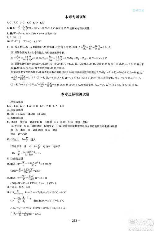 青岛出版社2024年春新课堂学习与探究九年级物理下册通用版答案