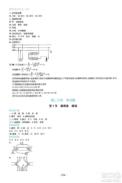 青岛出版社2024年春新课堂学习与探究九年级物理下册通用版答案