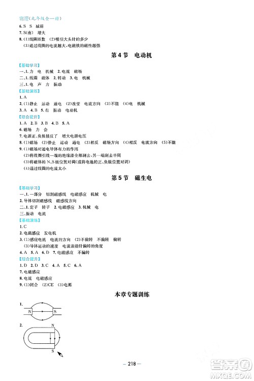 青岛出版社2024年春新课堂学习与探究九年级物理下册通用版答案