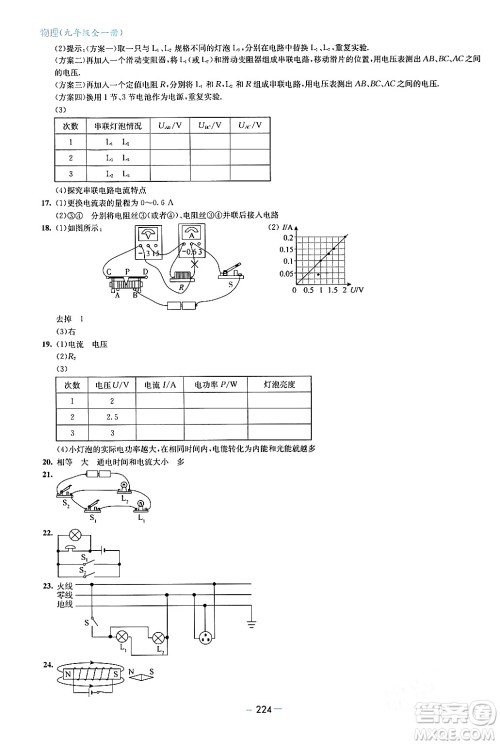 青岛出版社2024年春新课堂学习与探究九年级物理下册通用版答案