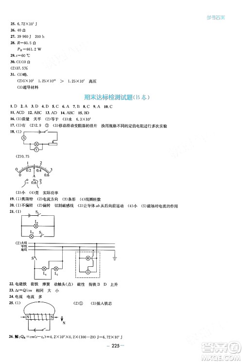 青岛出版社2024年春新课堂学习与探究九年级物理下册通用版答案