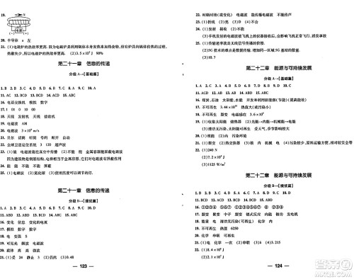 青岛出版社2024年春新课堂学习与探究九年级物理下册通用版答案