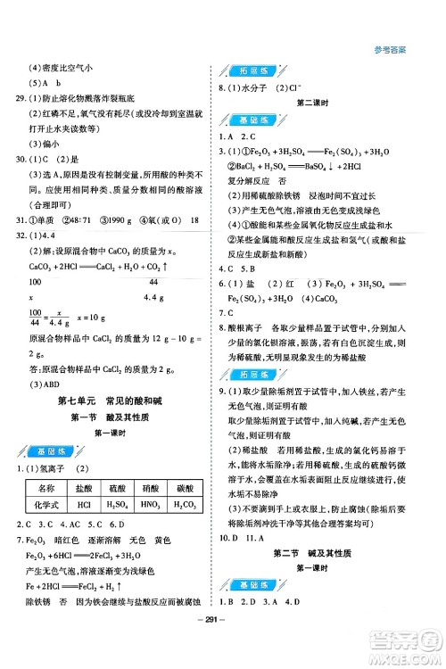 青岛出版社2024年春新课堂学习与探究九年级化学下册通用版答案