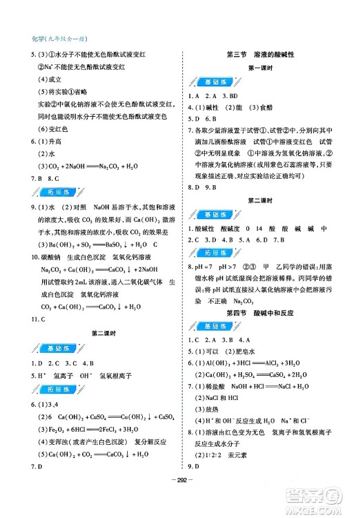 青岛出版社2024年春新课堂学习与探究九年级化学下册通用版答案