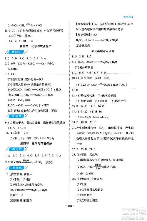 青岛出版社2024年春新课堂学习与探究九年级化学下册通用版答案