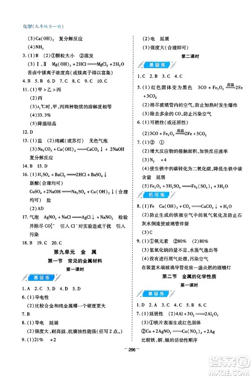 青岛出版社2024年春新课堂学习与探究九年级化学下册通用版答案