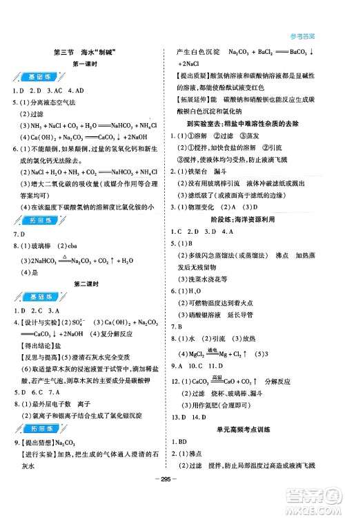 青岛出版社2024年春新课堂学习与探究九年级化学下册通用版答案