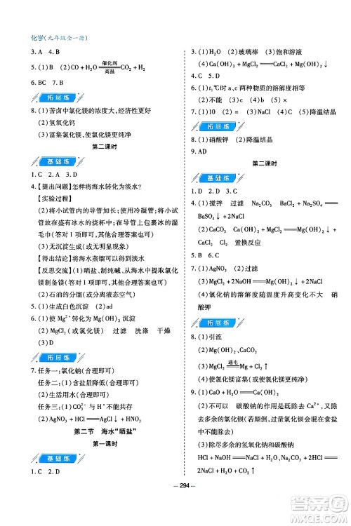 青岛出版社2024年春新课堂学习与探究九年级化学下册通用版答案