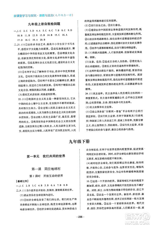 青岛出版社2024年春新课堂学习与探究九年级道德与法治下册通用版答案