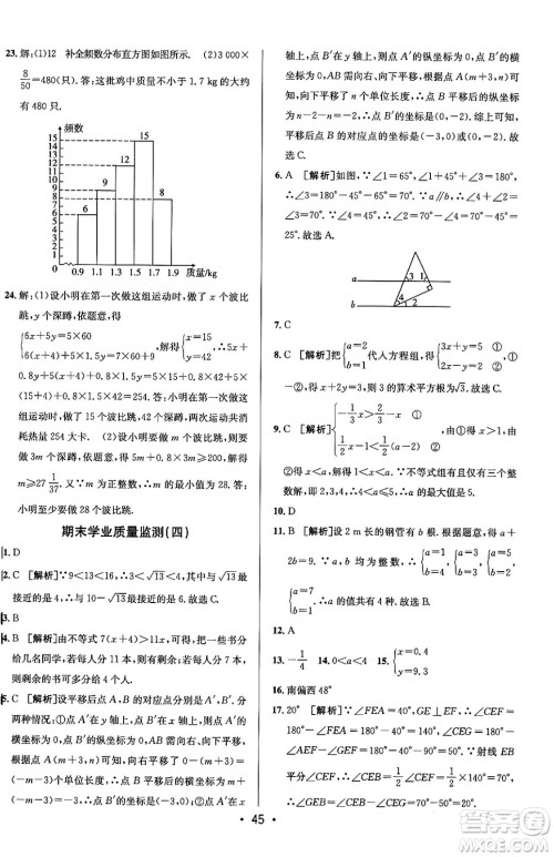 新疆青少年出版社2024年春期末考向标全程跟踪突破测试卷七年级数学下册人教版答案