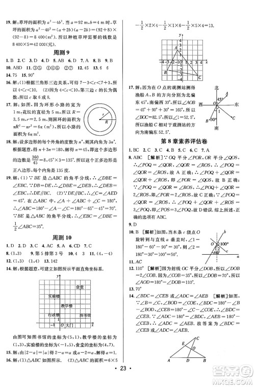 新疆青少年出版社2024年春期末考向标全程跟踪突破测试卷七年级数学下册青岛版答案