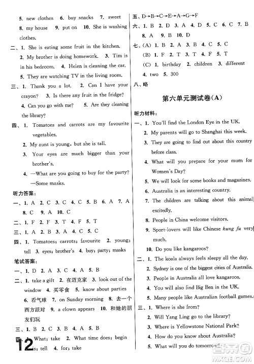 江苏凤凰美术出版社2024年春随堂测试卷六年级英语下册江苏版答案
