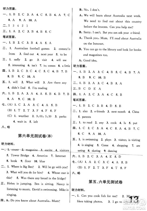 江苏凤凰美术出版社2024年春随堂测试卷六年级英语下册江苏版答案