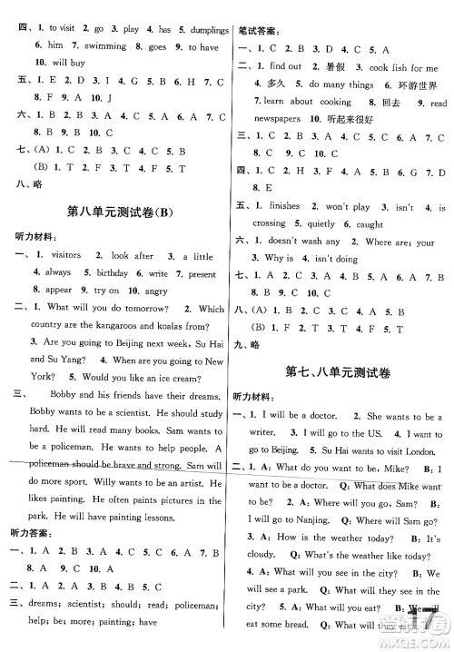 江苏凤凰美术出版社2024年春随堂测试卷六年级英语下册江苏版答案 江苏凤凰美术出版社2024年春随堂测试卷六年级英语下册江苏版答案