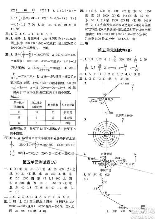 江苏凤凰美术出版社2024年春随堂测试卷六年级数学下册江苏版答案
