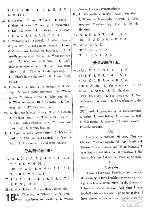 江苏凤凰美术出版社2024年春随堂测试卷四年级英语下册江苏版答案