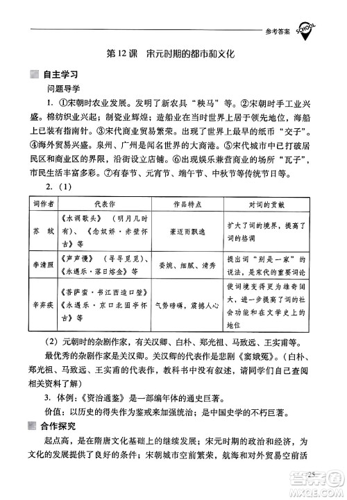 山西教育出版社2024年春新课程问题解决导学方案七年级历史下册人教版答案 山西教育出版社2024年春新课程问题解决导学方案七年级历史下册人教版答案
