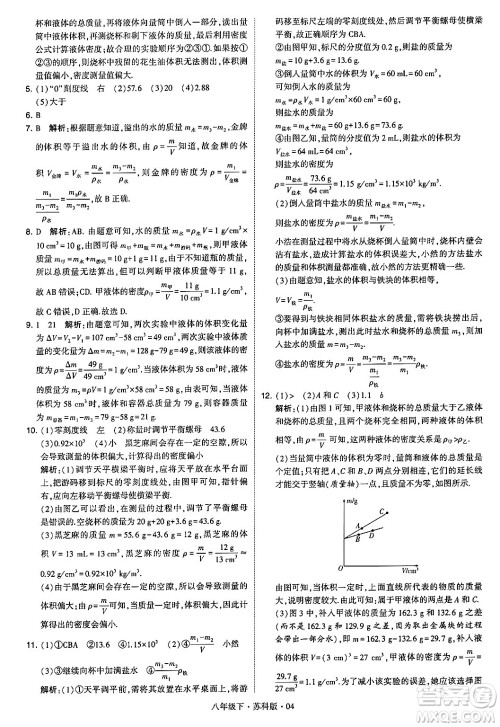 甘肃少年儿童出版社2024年春学霸题中题八年级物理下册苏科版答案