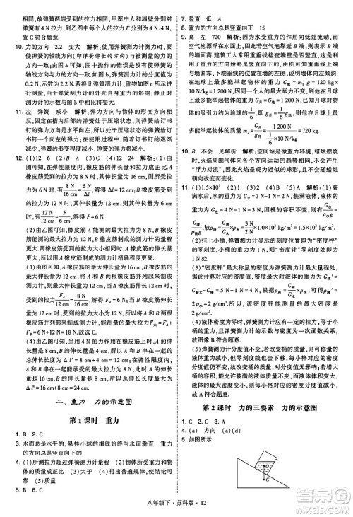 甘肃少年儿童出版社2024年春学霸题中题八年级物理下册苏科版答案