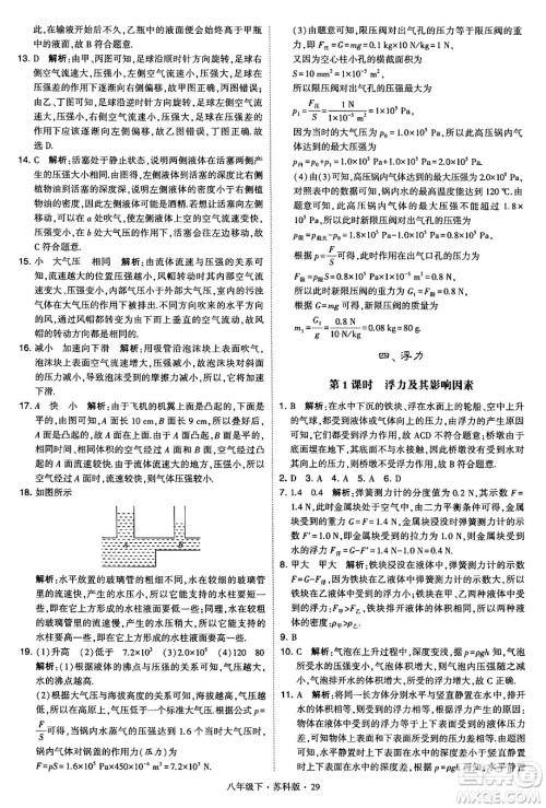 甘肃少年儿童出版社2024年春学霸题中题八年级物理下册苏科版答案