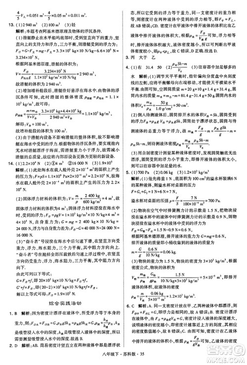 甘肃少年儿童出版社2024年春学霸题中题八年级物理下册苏科版答案