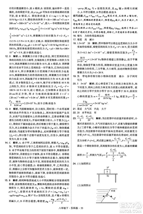 甘肃少年儿童出版社2024年春学霸题中题八年级物理下册苏科版答案