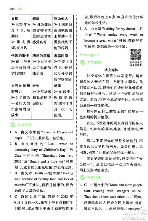 江西人民出版社2024年春一本阅读题小学英语同步阅读六年级英语下册人教PEP版浙江专版答案