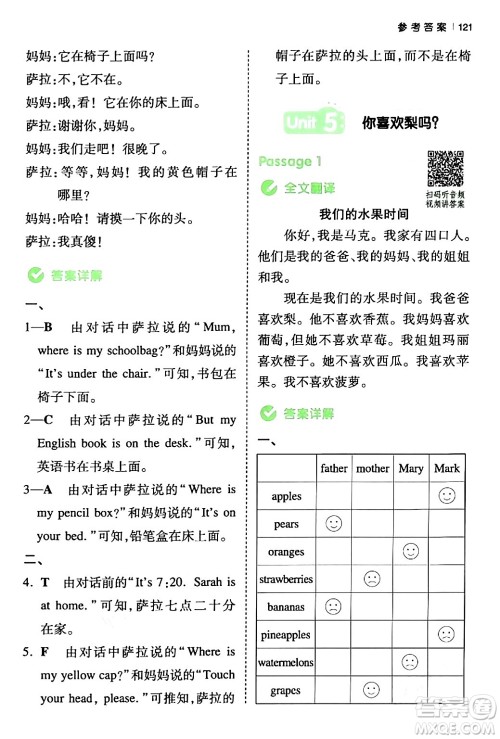 江西人民出版社2024年春一本阅读题小学英语同步阅读三年级英语下册人教PEP版浙江专版答案