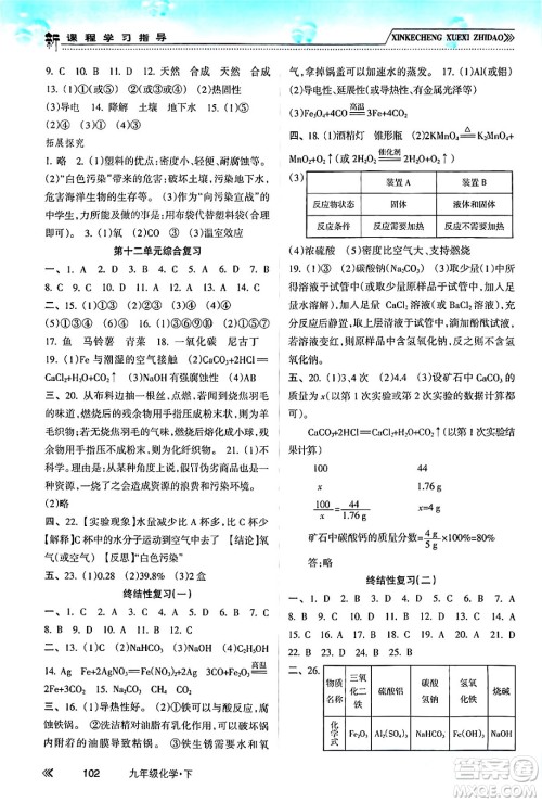 南方出版社2024年春新课程学习指导九年级化学下册人教版答案