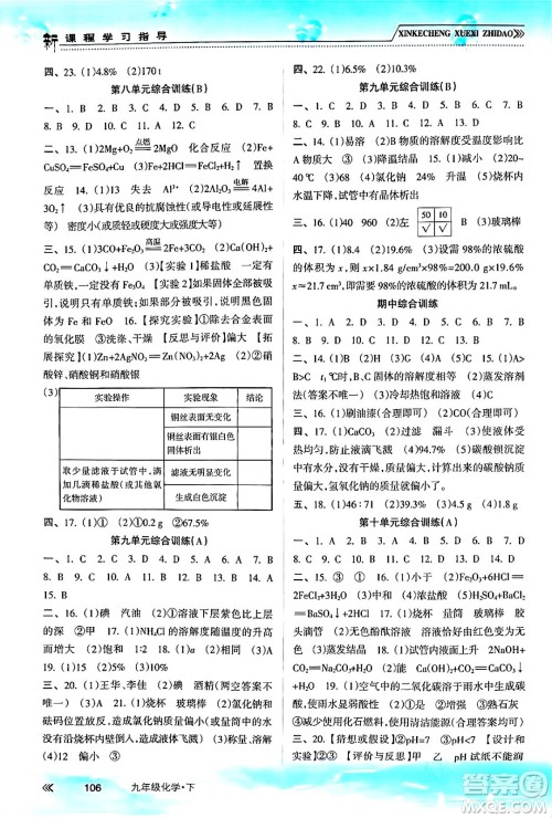 南方出版社2024年春新课程学习指导九年级化学下册人教版答案