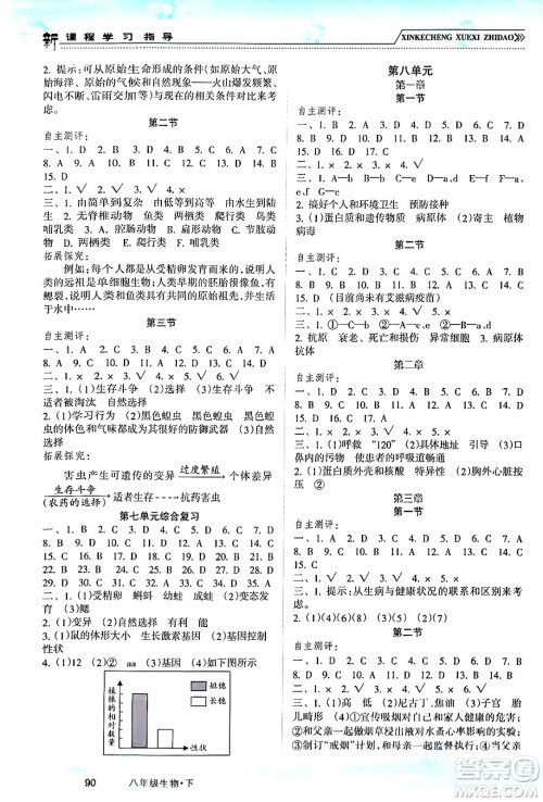 南方出版社2024年春新课程学习指导八年级生物下册人教版答案