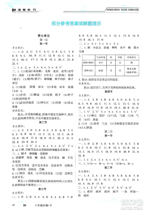 南方出版社2024年春新课程学习指导八年级生物下册人教版答案