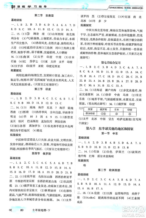 南方出版社2024年春新课程学习指导七年级地理下册人教版答案 南方出版社2024年春新课程学习指导七年级地理下册人教版答案