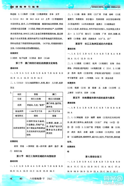 南方出版社2024年春新课程学习指导八年级地理下册湘教版答案 南方出版社2024年春新课程学习指导八年级地理下册湘教版答案
