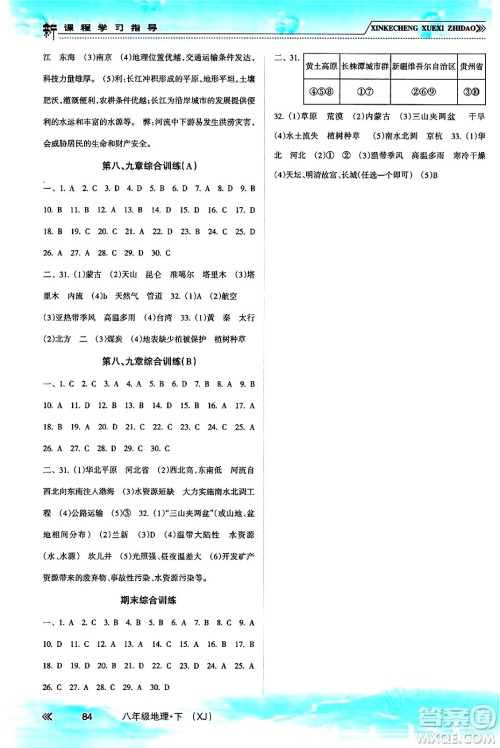 南方出版社2024年春新课程学习指导八年级地理下册湘教版答案