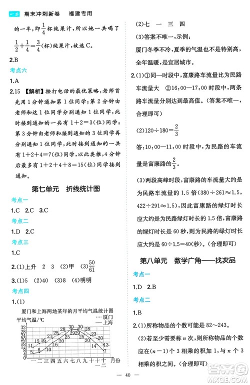 湖南教育出版社2024年春一本期末冲刺新卷五年级数学下册人教版福建专版答案 湖南教育出版社2024年春一本期末冲刺新卷五年级数学下册人教版福建专版答案
