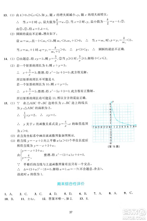 浙江教育出版社2024年春学能评价八年级数学下册通用版答案